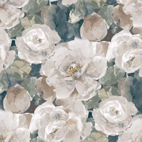Edinburgh Weavers Mirabel Floral Cotton Fabric in Beige and Petrol