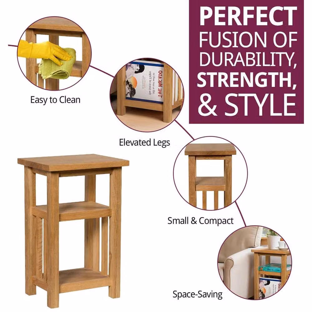 FORGEVIO Small Wooden Oak Magazine Storage Rack and Coffee Side Table in Light Oak – 4
