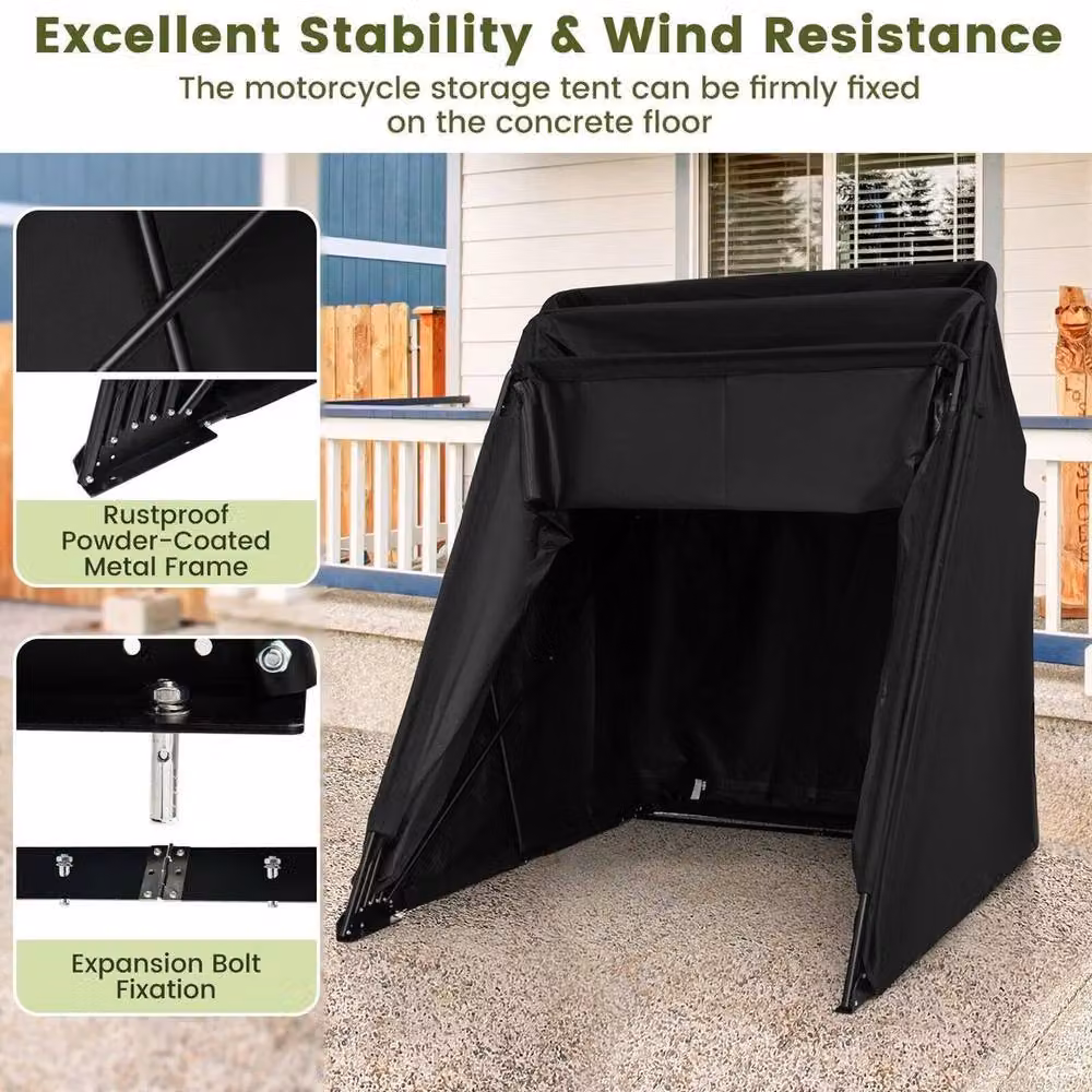 Kelvenix Heavy-Duty Portable Outdoor Motorcycle Shelter in Black with Window – 4