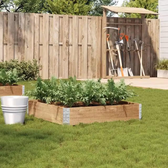 Berkfield Brown Wooden Raised Bed Planter with Galvanised Steel, W/D/H: 100 x 100 x 100 cm – 1