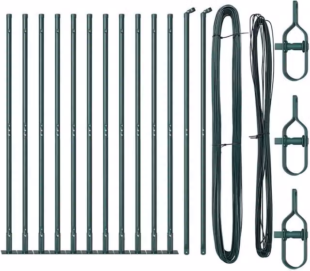 Berkfield Home Set of 26 Green Round Galvanised Steel Bolt Down Fence Posts with Base Plates