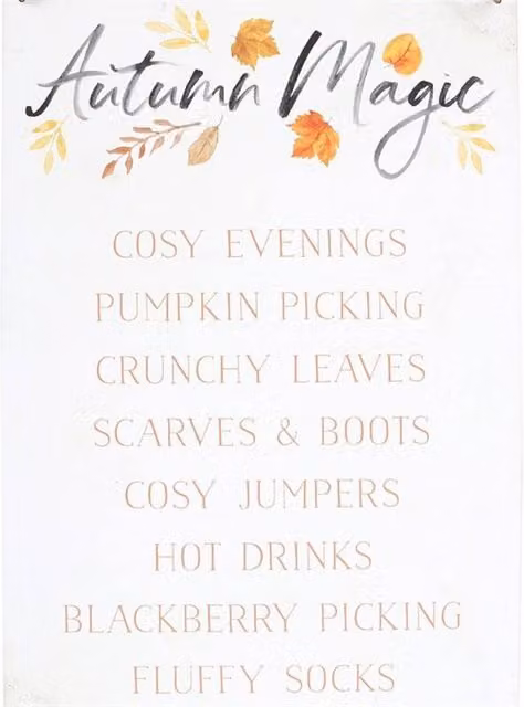 Uniqueful Autumn Magic Metal Hanging Sign with Multicolour Leaf Illustration