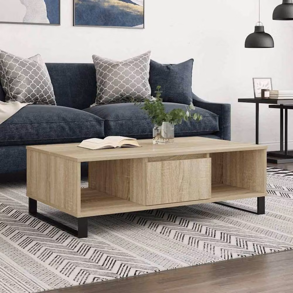 Berkfield Home Sonoma Oak Coffee Table in Light Brown, W/D/H: 104 x 60 x 35 cm – 1