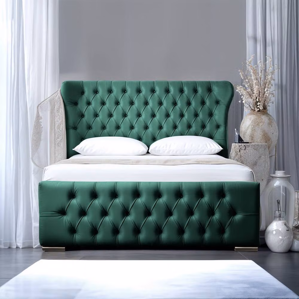 UK Bed Furniture Isabella Green Velvet Upholstered Ottoman Gas Lift Bed with 48 Inch Wing Headboard, W/D/H: 90 x 200 cm – 2