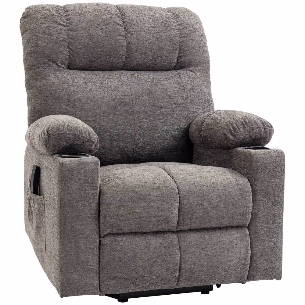 STILVORA Grey Fabric Power Lift Recliner Chair with Ottoman and Armrests – 4
