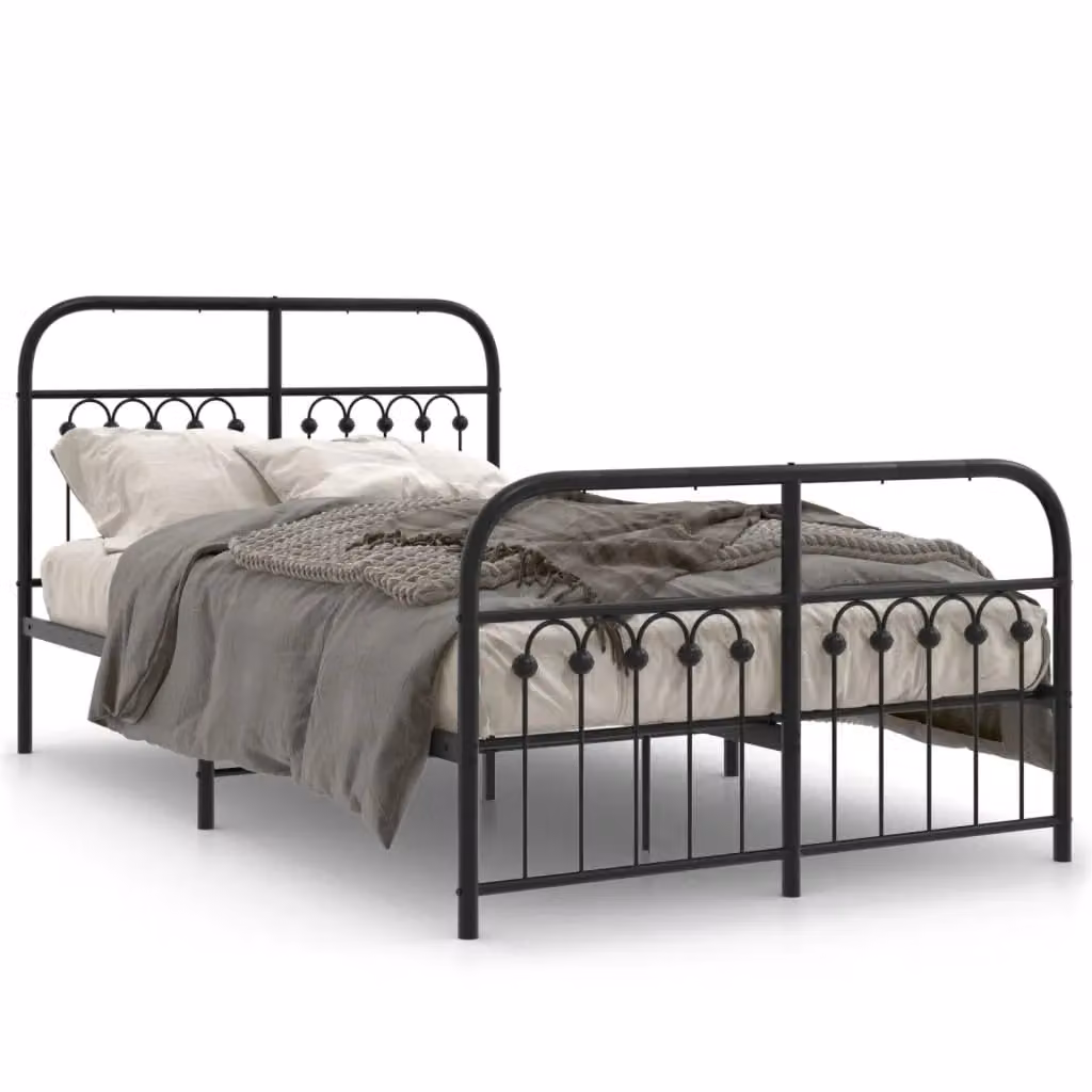 Berkfield Home Metal Bed Frame with Footboard, Black, W/D/H: 120 x 190 cm – 2