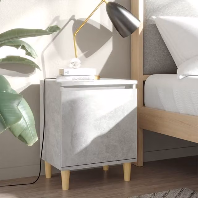 Berkfield Home Bedside Cabinets with Solid Wood Legs, 2 Pieces, Concrete Grey, W: 40 cm, D: 30 cm, H: 50 cm – 1