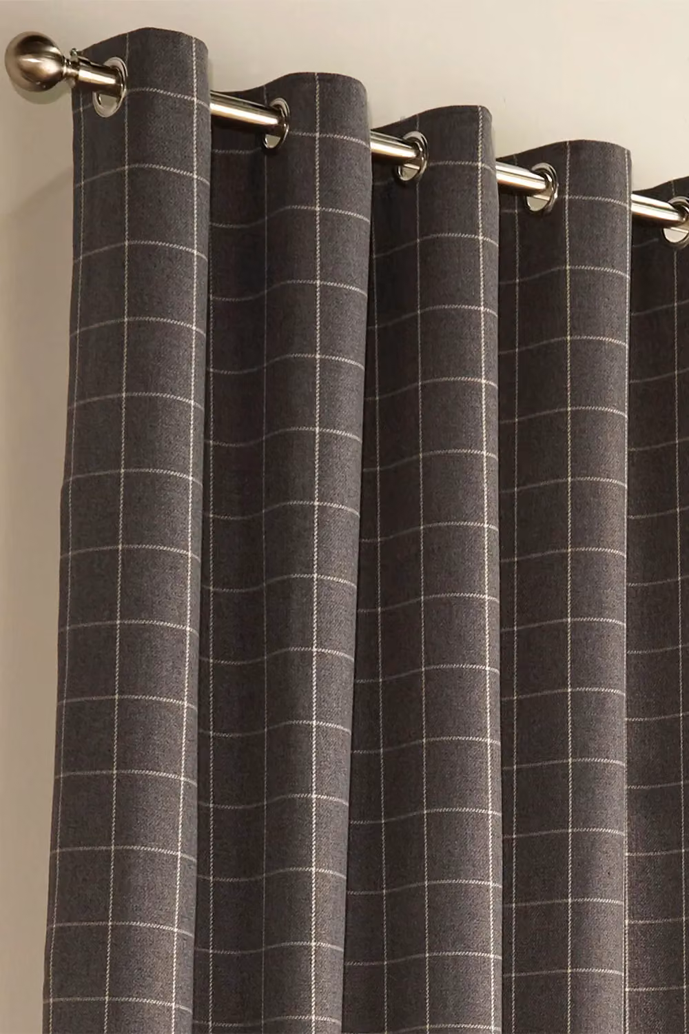 Furn Ellis Grey Checked Eyelet Curtains, Thermal Insulating and Opaque, Width: 229 cm, Drop: 137 cm – 2