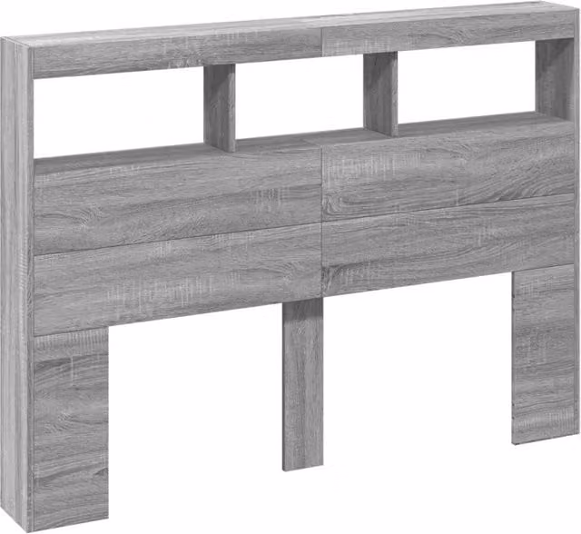 Berkfield Home Headboard Cabinet with Integrated LED Lighting in Grey Sonoma, W: 140 cm, D: 17 cm, H: 102 cm – 1