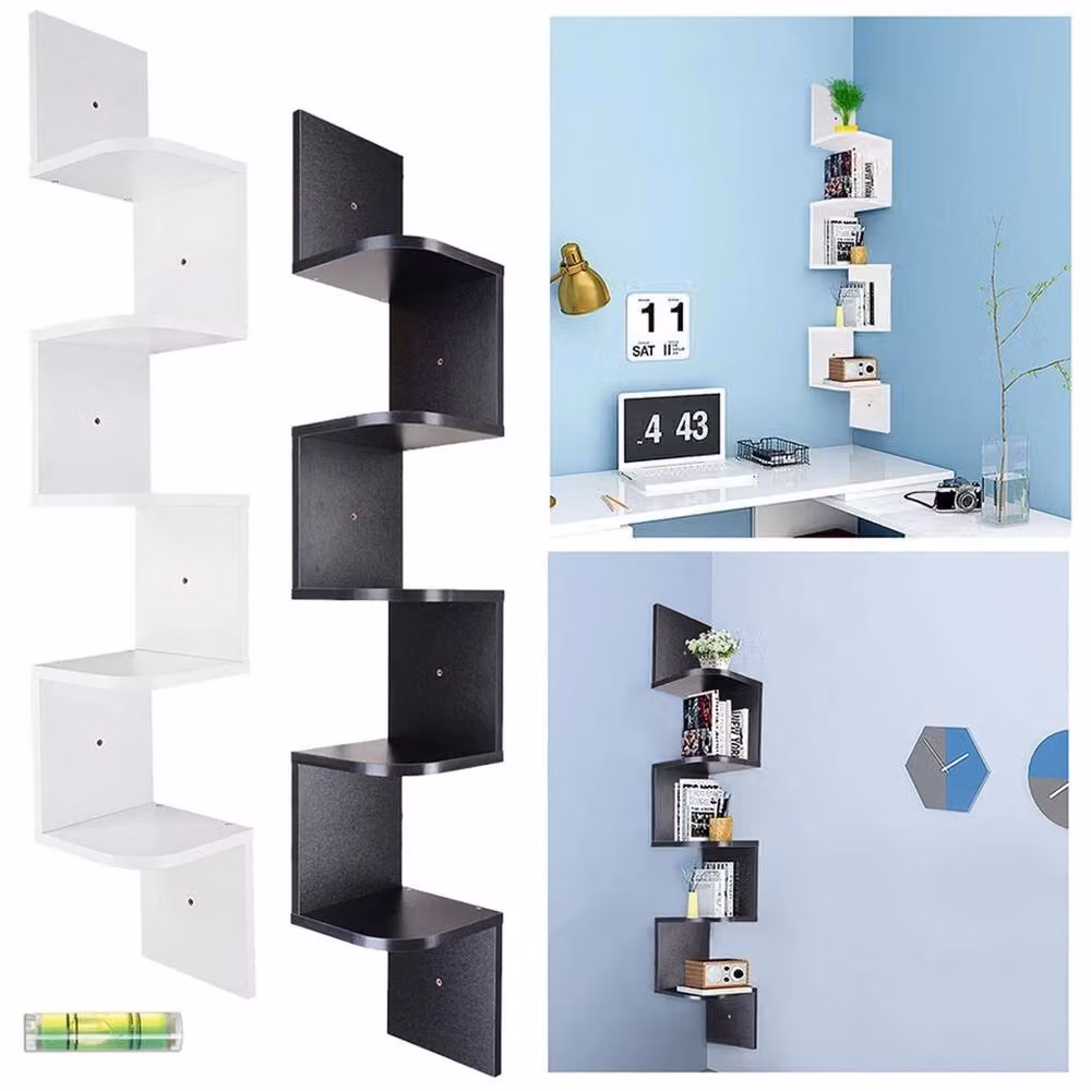 NESTLUNE 5 Tier White Wooden Floating Corner Shelves, Wall Mounted, Height: 100 cm, Depth: 15 cm – 2