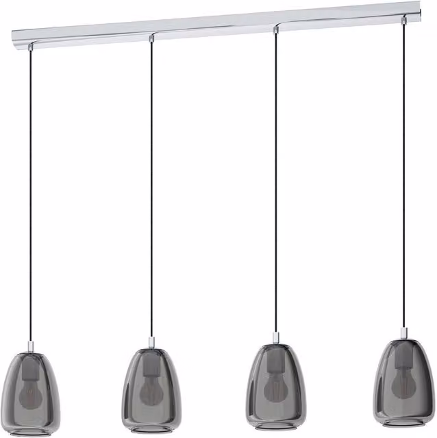 Loops Pendant Light in Chrome and Black with Transparent Glass Shades, E27, Height Adjustable