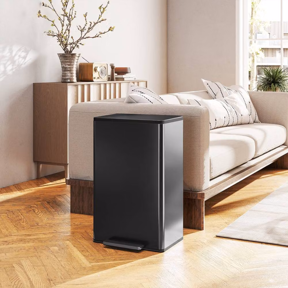 STILVORA 45L Black Stainless Steel Pedal Kitchen Bin with Soft-Close Lid and Removable Inner Bucket – 2