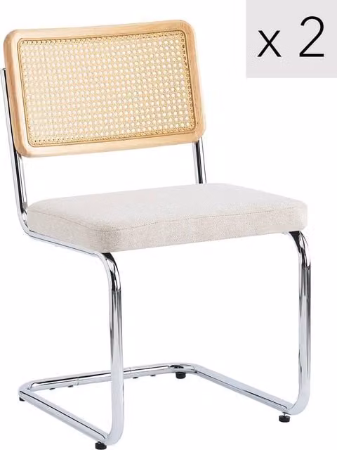 Nordlys Set of 2 Industrial Metal and Cane Rattan Dining Chairs in Beige and Black