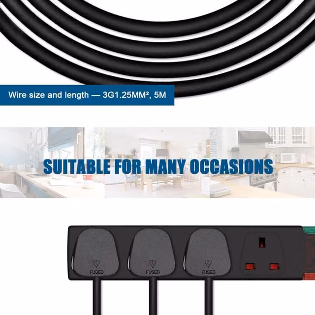 ExtraStar 4 Gang Surge-Protected Extension Lead, Black, 5m