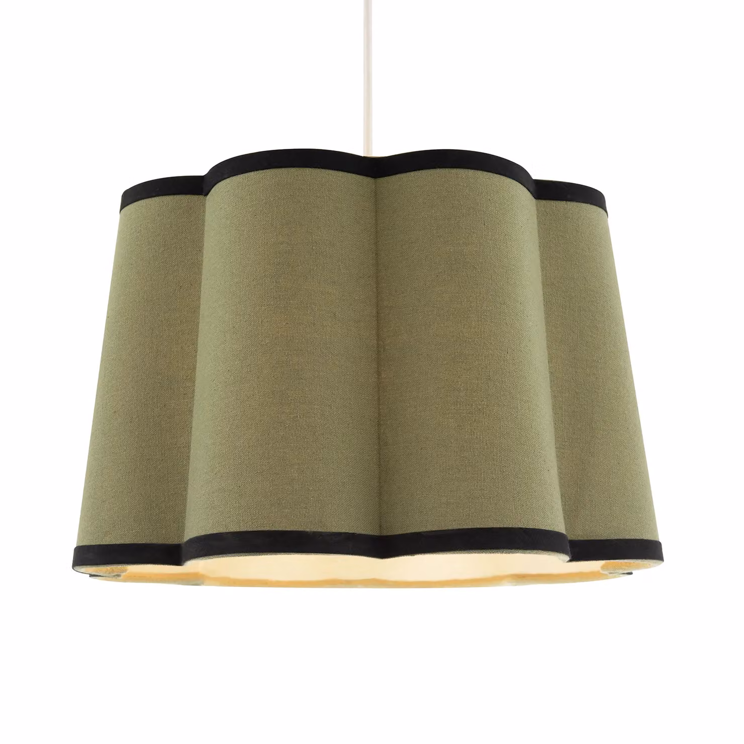 Happy Homewares Olive Green Linen Scallop Drum Lamp Shade with Black Cotton Trims, Diameter: 35 cm, Height: 23 cm – 2