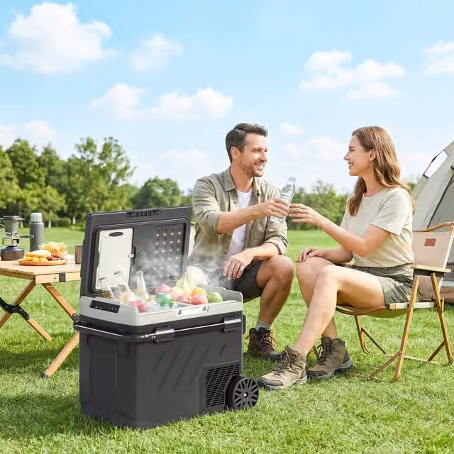 Outsunny Dual Zone Compressor Car Fridge Freezer with App Control, Black, W: 51.6 cm, D: 51.6 cm, H: 51.6 cm
