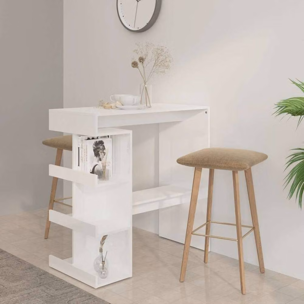 Berkfield Home Modern High Gloss White Bar Table with Storage Rack, W: 100 cm, D: 50 cm, H: 101.5 cm – 2