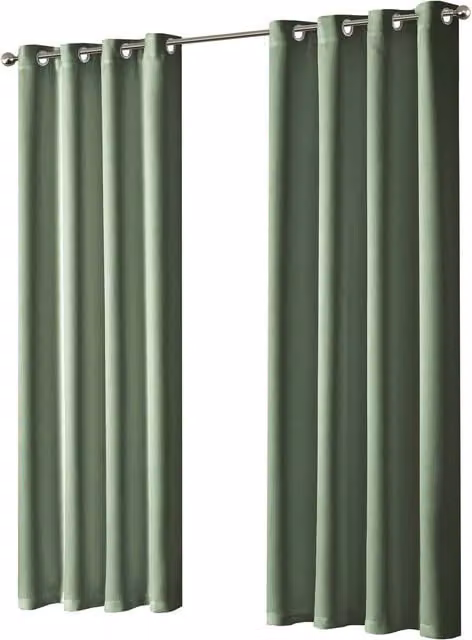 NewEdgeBlinds Plain Green Blackout Eyelet Fabric Curtains, W: 167 cm, H: 228 cm