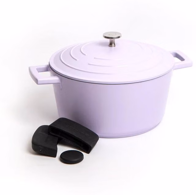 MasterClass 5-Piece Non-Stick Cast Aluminium Casserole Dish and Silicone Handle Cover Set, Purple, 24cm, 4 l – 2
