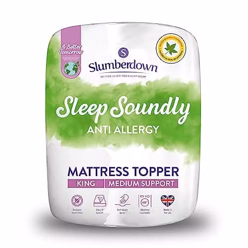Slumberdown Anti Allergy Mattress Topper, White, W: 150 cm, L: 200 cm – 1