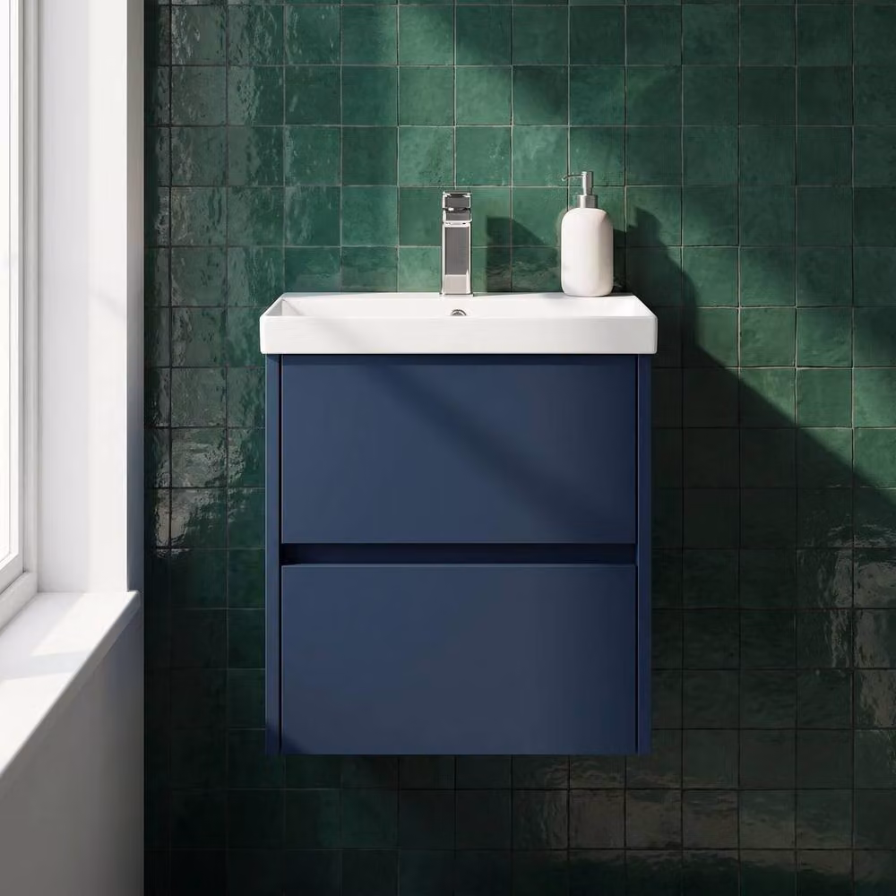 Balterley Chartley Contemporary 2 Drawer Wall Hung Vanity Basin Unit, Blue, Width: 50 cm – 3