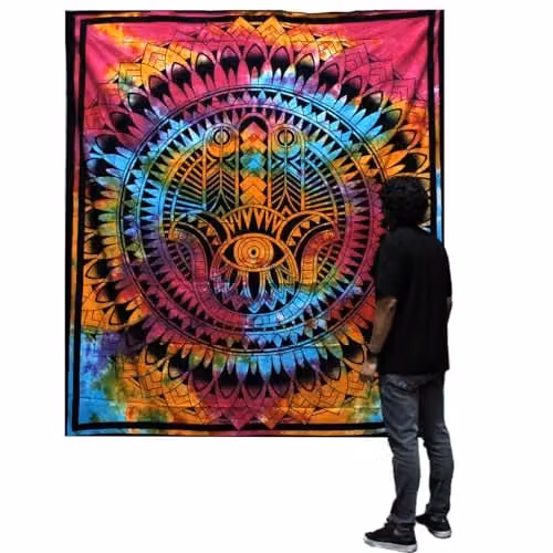 KDMD Hamsa Double Cotton Bedspread and Wall Hanging Set, Multicolour – 2