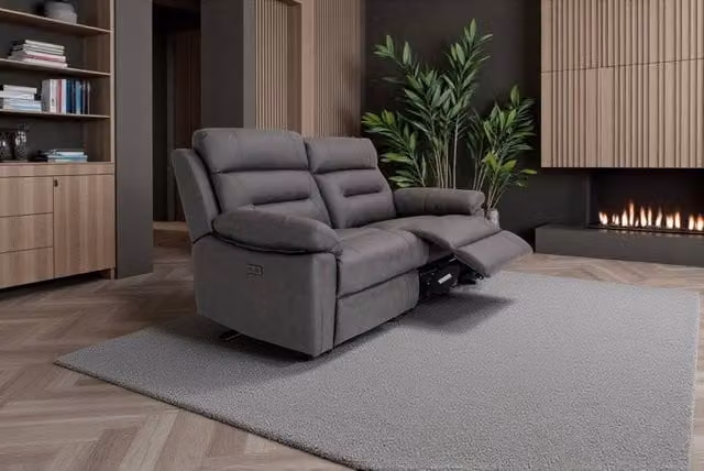 META Lucca 3 Seater Power Recliner Sofa in Dark Grey Fabric with USB Charging