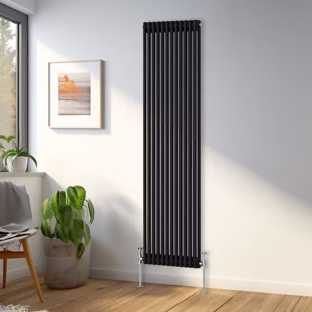 Right Radiators Traditional Double Column Vertical Radiator in Black, H 180 cm x W 56 cm