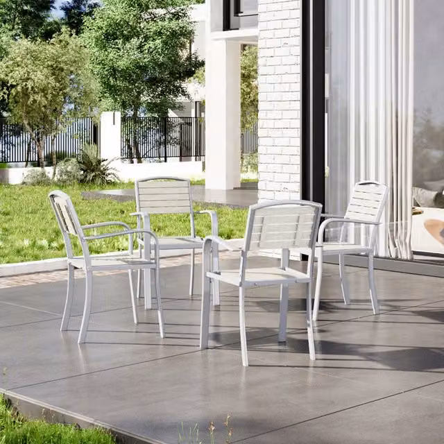 Breeins Set of 4 Minimalist White Metal Frame Garden Armchairs