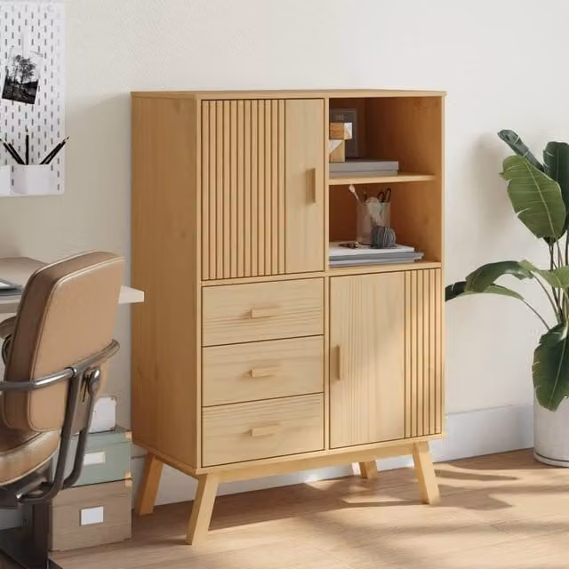 Berkfield Home OLDEN Highboard in Brown Waxed Solid Pine, W/D/H: 85 x 43 x 125 cm