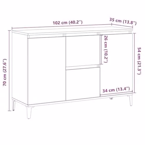 vidaXL Industrial Sideboard in Artisan Oak, Brown, W/D/H: 102 x 35 x 70 cm – 3