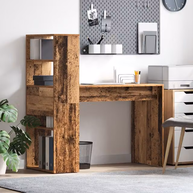 Berkfield Modern Writing Desk with Storage in Brown and Multicolour, W/D/H: 113 x 54 x 120 cm – 1