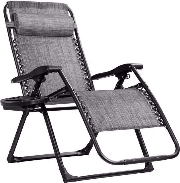 Costway Zero Gravity Lounge Chair in Grey with Adjustable Headrest and Cup Holders