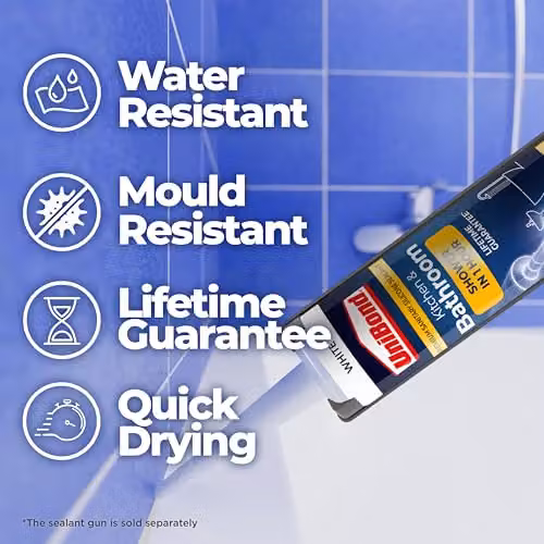 UniBond Quick Drying Waterproof White Silicone Shower Sealant, 291 g – 2