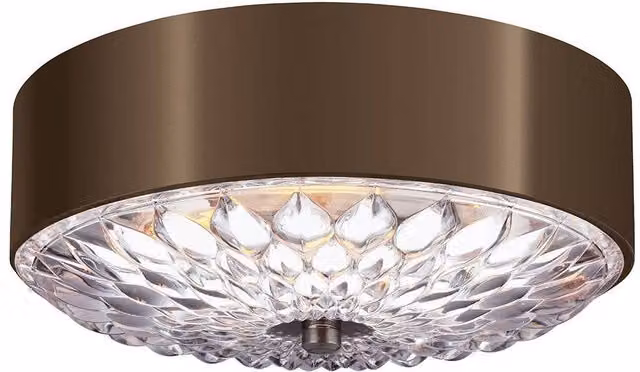 Elstead Botanic 3 Light Small Flush Mount Ceiling Light in Brass and Transparent Glass