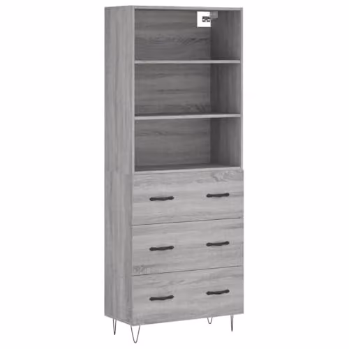 vidaXL Industrial Style Highboard Sideboard in Grey Sonoma Engineered Wood with Metal Feet – 1