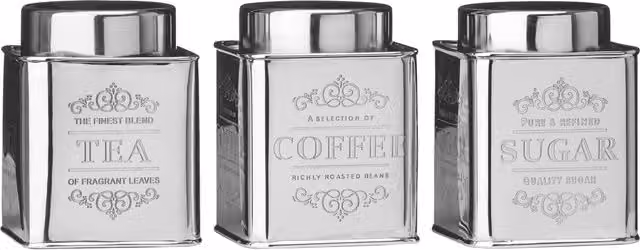 Orsina Silver Floral Embossed Stainless Steel Tea, Coffee and Sugar Canister Set with Loose Lids