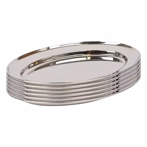 Argon Tableware Oval Stainless Steel Serving Platters, Silver, Pack of 6, W: 30 cm, D: 20.5 cm – 1