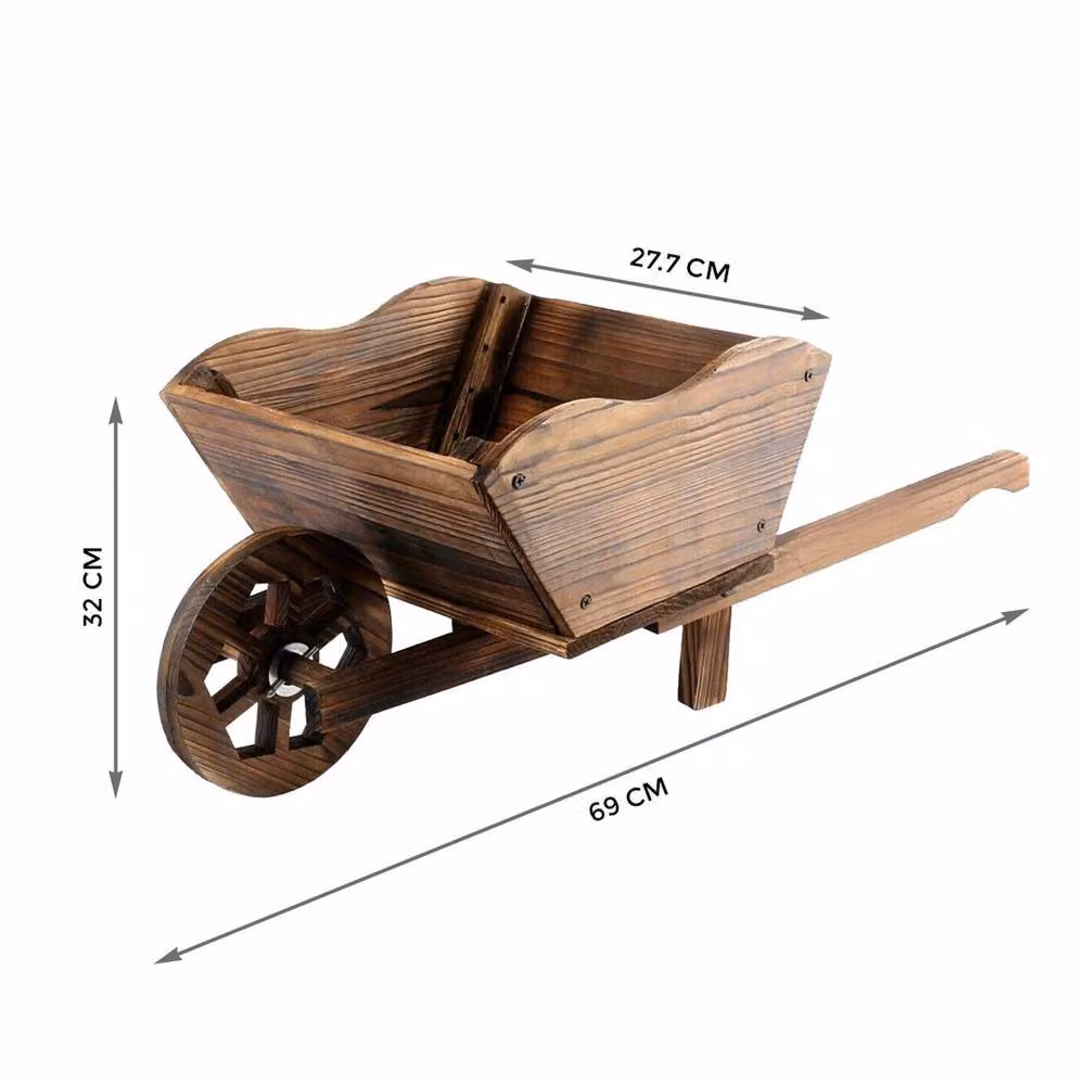 FLAVORA Brown Wood Wheelbarrow Planter Box, W/D/H: 32.0 x 27.7 x 27.7 cm – 2
