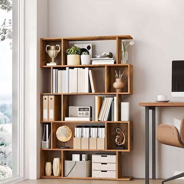 The Bazaarist 5 Tier Freestanding Open Shelves Bookcase in Rustic Brown