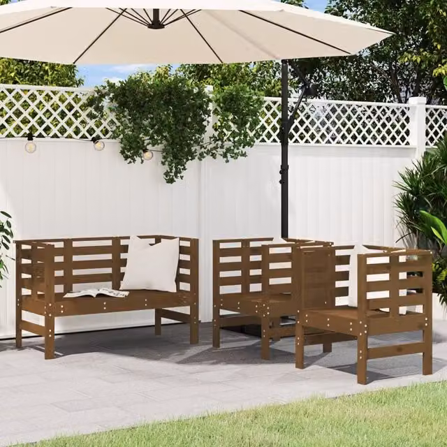 Berkfield Home 3 Piece Garden Lounge Set in Brown Solid Wood Pine