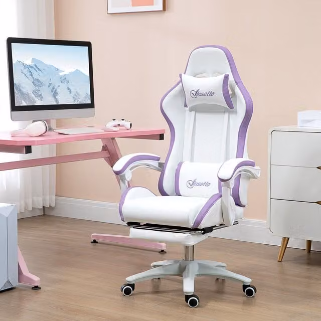Vinsetto Purple Synthetic Leather Gaming Chair with Armrests and Headrest, Height: 129 cm