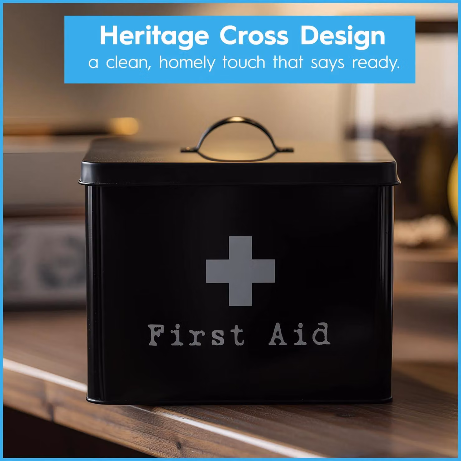 Harbour Housewares Vintage Metal First Aid Box in Black with Lid and Handles – 9