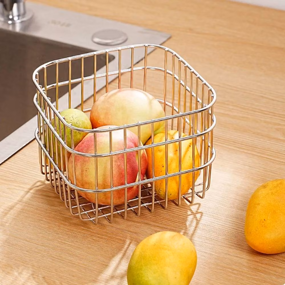 PAWNORA Modern Silver Stainless Steel Wire Mesh Storage Basket for Kitchen and Home Office – 2
