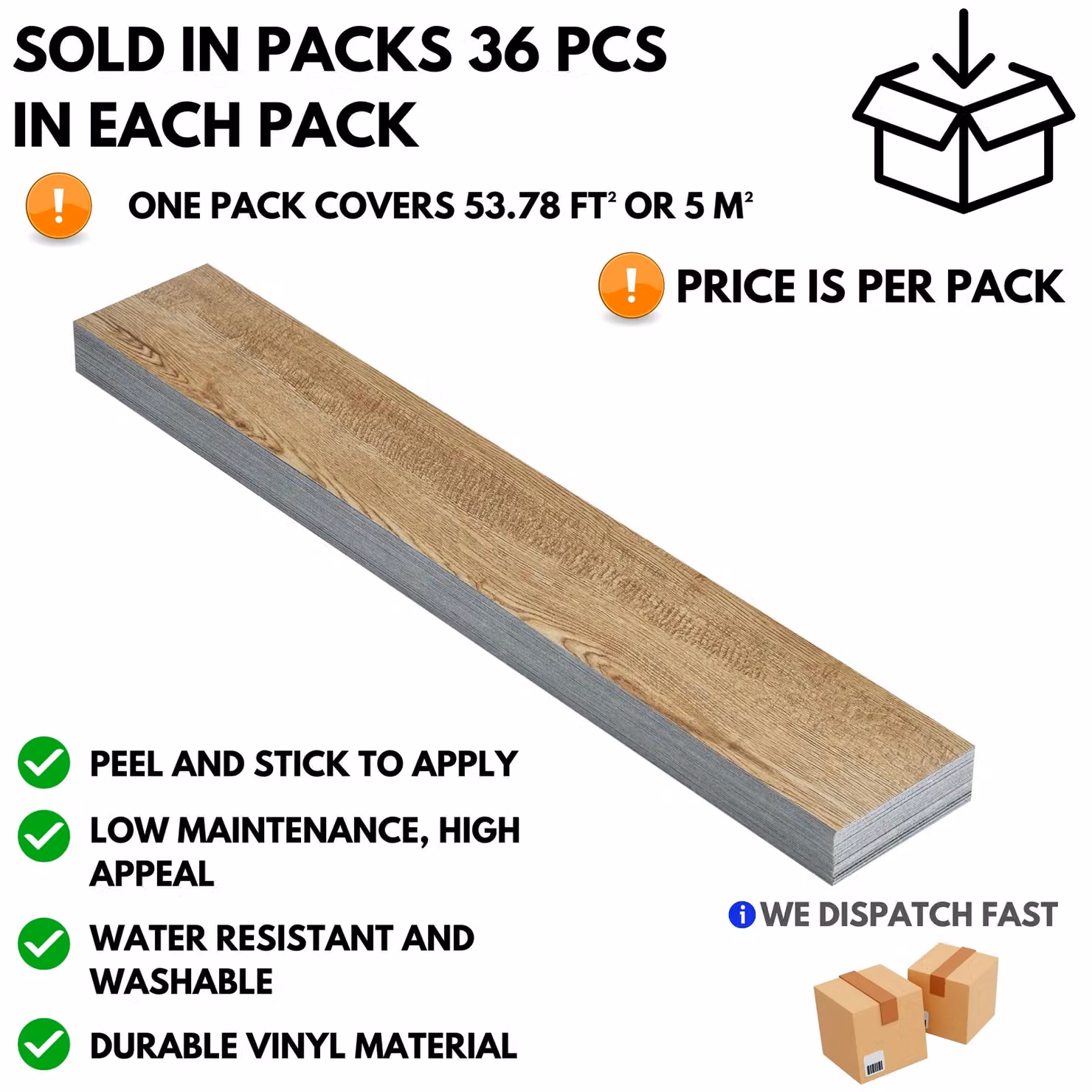 Novecrafto Self Adhesive Wood Look Vinyl Floor Planks, 36 Pack, Brown, W: 91.4 cm, D: 15.2 cm – 2