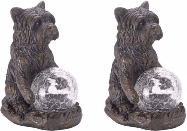 Marco Paul 2 Pack of Grey Resin Dog Solar Powered Garden Ornaments with Crystal Ball, H 19.5 x W 15.5 x D 15.5 cm – 1