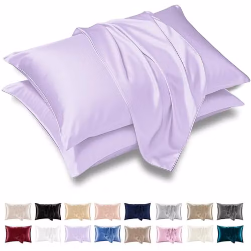 Grace Purple Satin Silk Pillowcases, 2 Pack, Hypoallergenic with Envelope Closure – 1