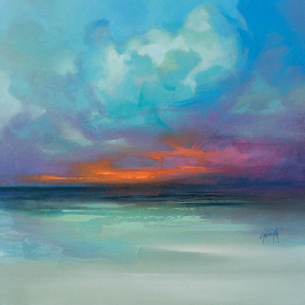Scott Naismith Hebridean Tranquility Turquoise Abstract Maritime Wooden Hanging Plaque W/D/H: 20.0 x 20.0 x 2.7 cm – 2