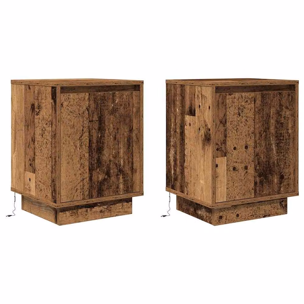 Berkfield Home Set of 2 Bedside Cabinets with Integrated LED Lights in Old Wood, W/D/H: 38 x 34 x 50 cm – 3