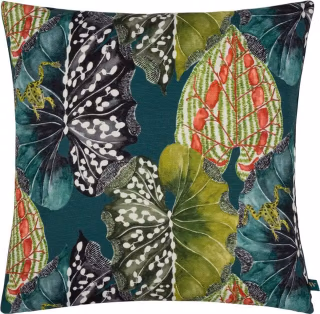 Ebon Wilds Ekua Square Cushion in Teal with Polyester and Feather Filling